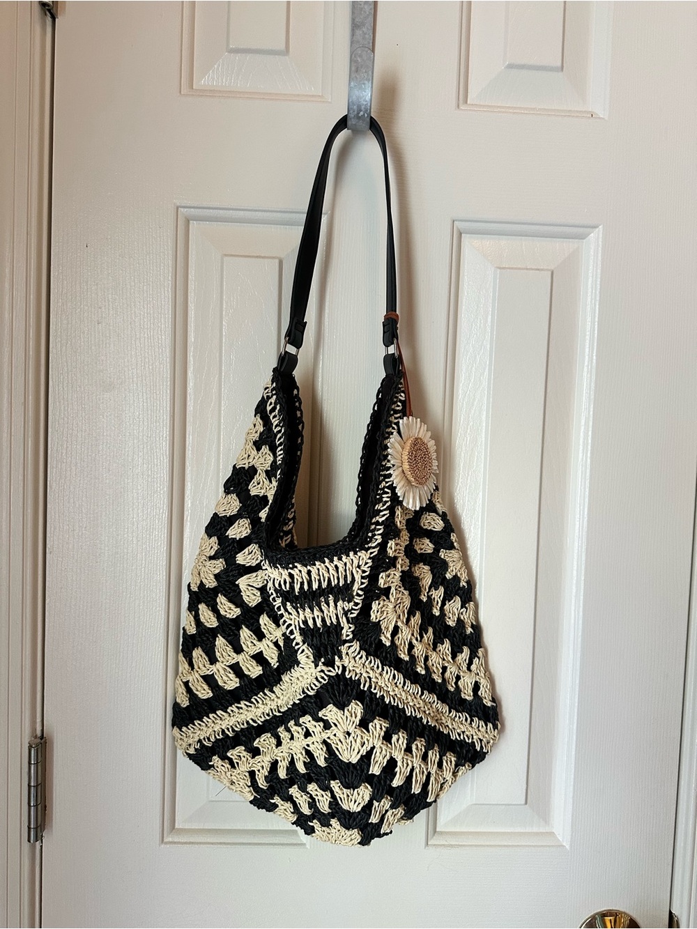 Black & Cream Crochet Hobo Bag